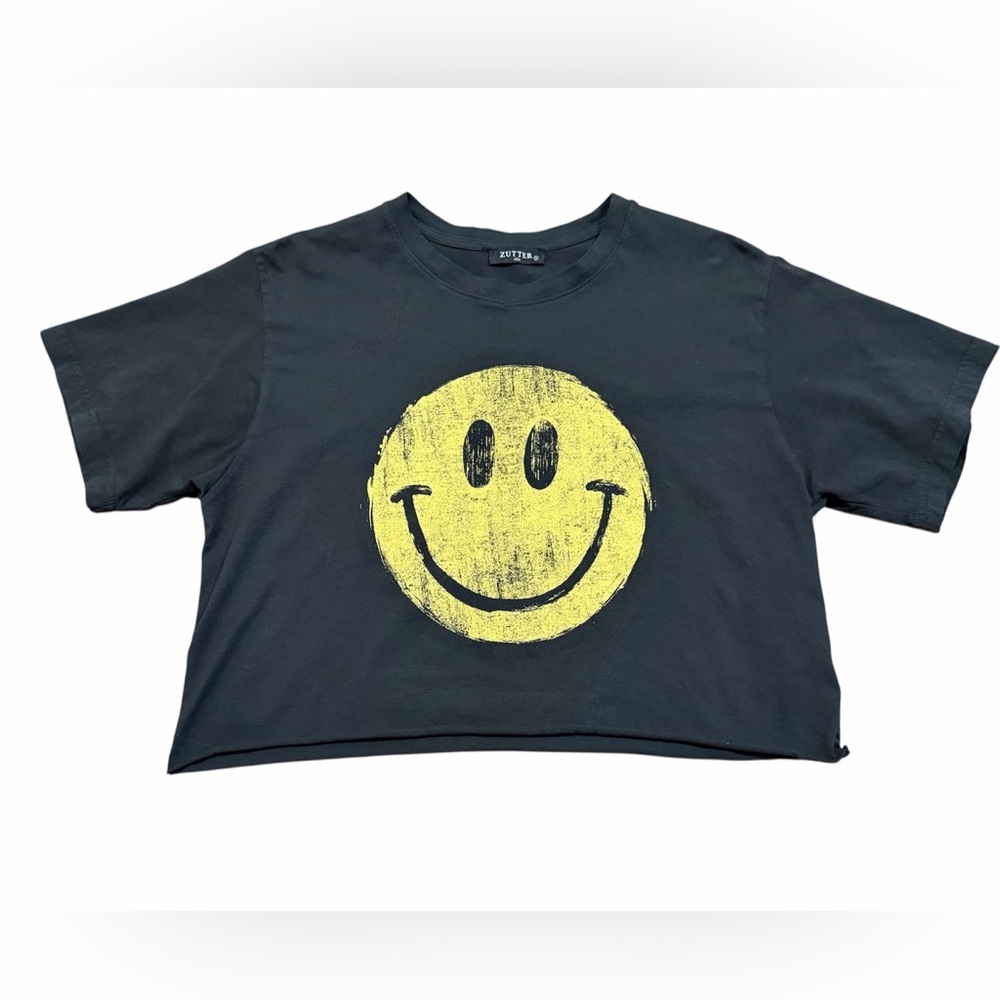 Zutter Cropped Black Smiley Face T-Shirt